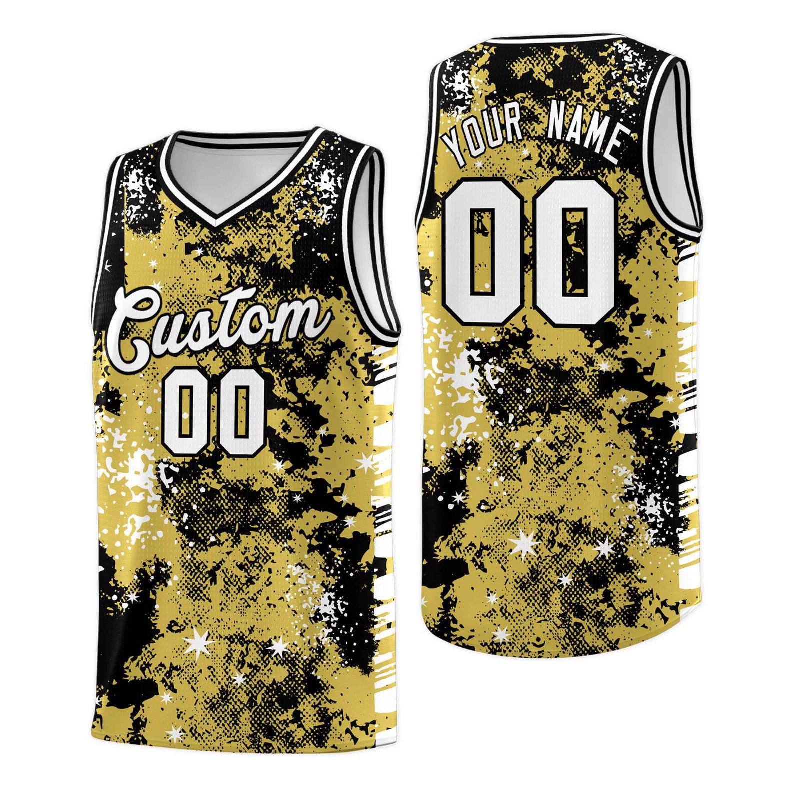Custom Old Gold Black Vice Burst Galactic Graffiti Lightweight Basketball Jersey