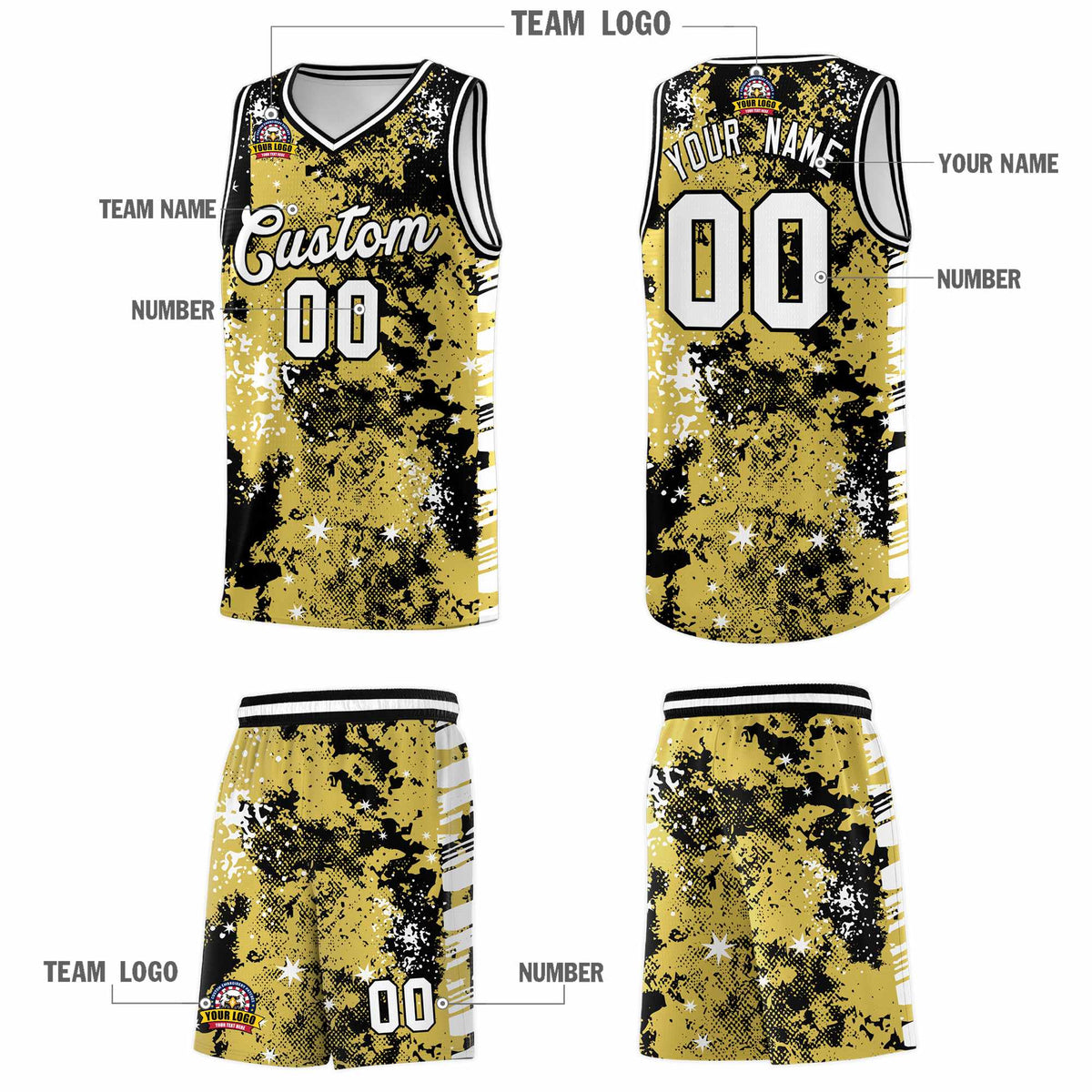 Custom Old Gold Black Vice Burst Galactic Graffiti Lightweight Basketball Jersey