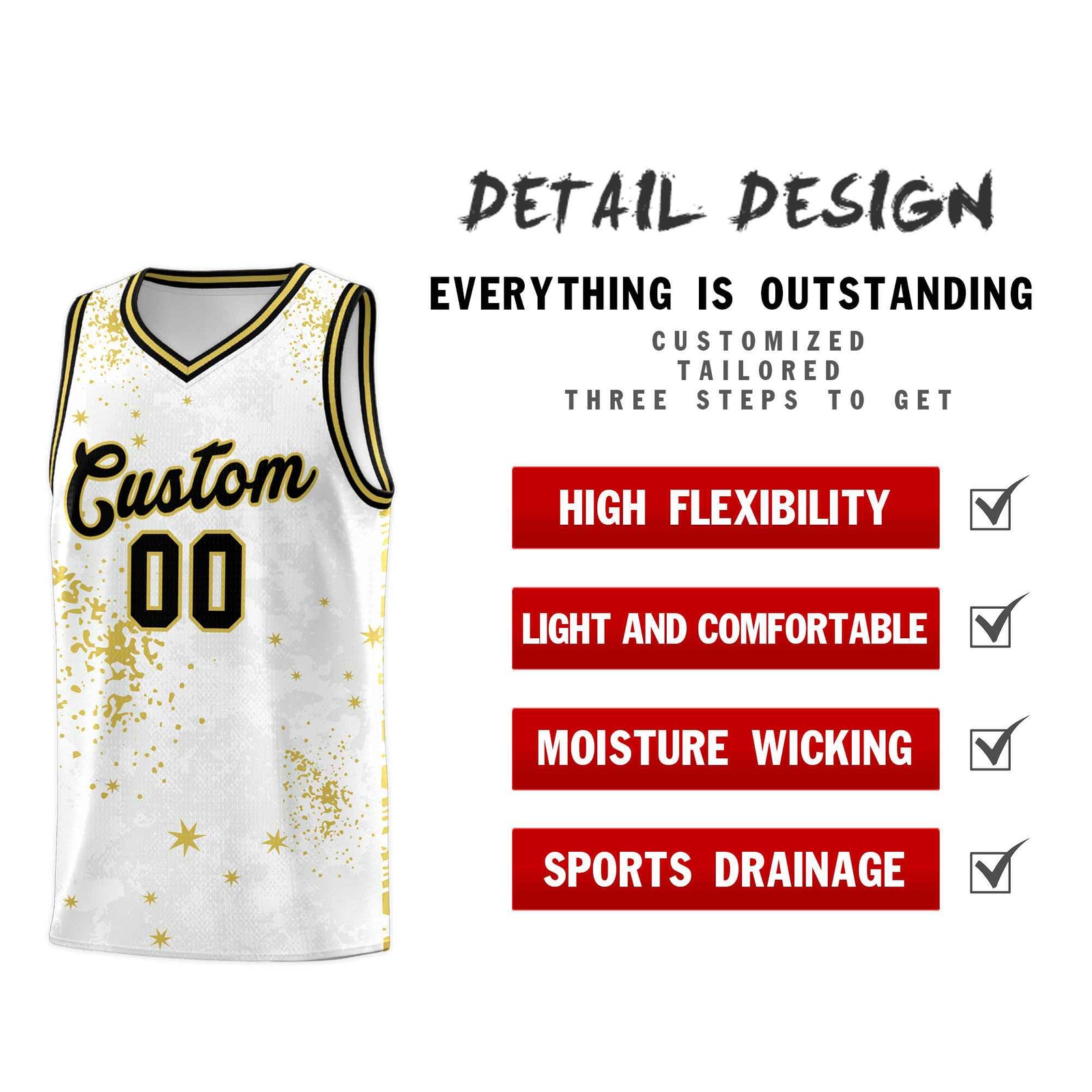 Custom White Old Gold Vice Burst Galactic Graffiti Quick-Drying Basketball Jersey