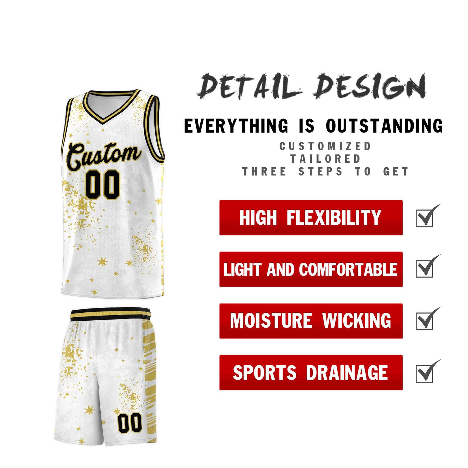 Custom White Old Gold Vice Burst Galactic Graffiti Quick-Drying Basketball Jersey