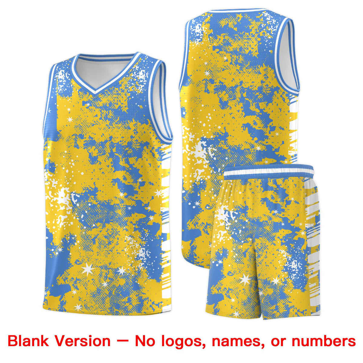 Custom Gold Powder Blue Vice Burst Galactic Graffiti Stretch Fabric Basketball Jersey