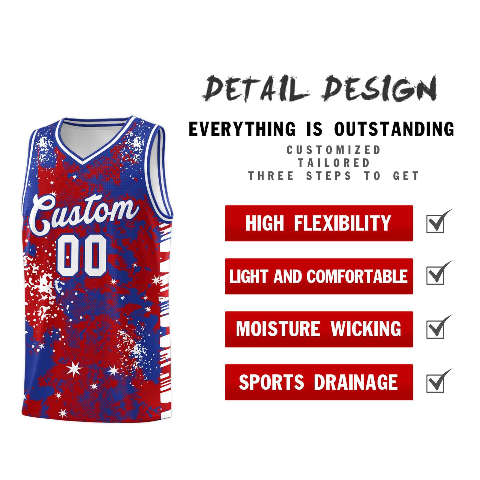 Custom Red Royal Blue Vice Burst Galactic Graffiti Wrinkle-Resistant Basketball Jersey