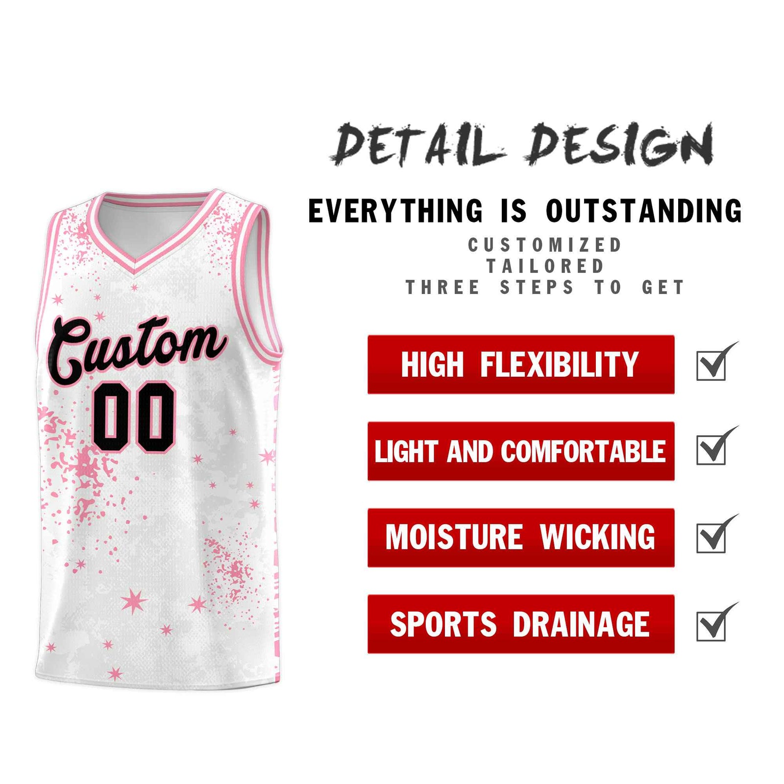 Custom White Light Pink Vice Burst Galactic Graffiti Drapable Basketball Jersey