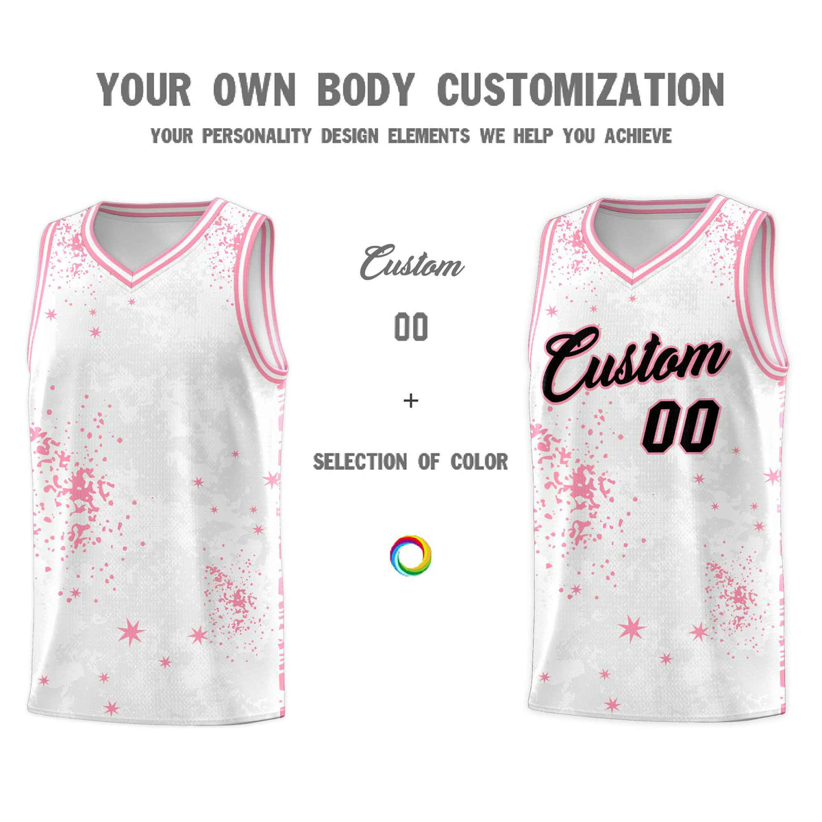 Custom White Light Pink Vice Burst Galactic Graffiti Drapable Basketball Jersey