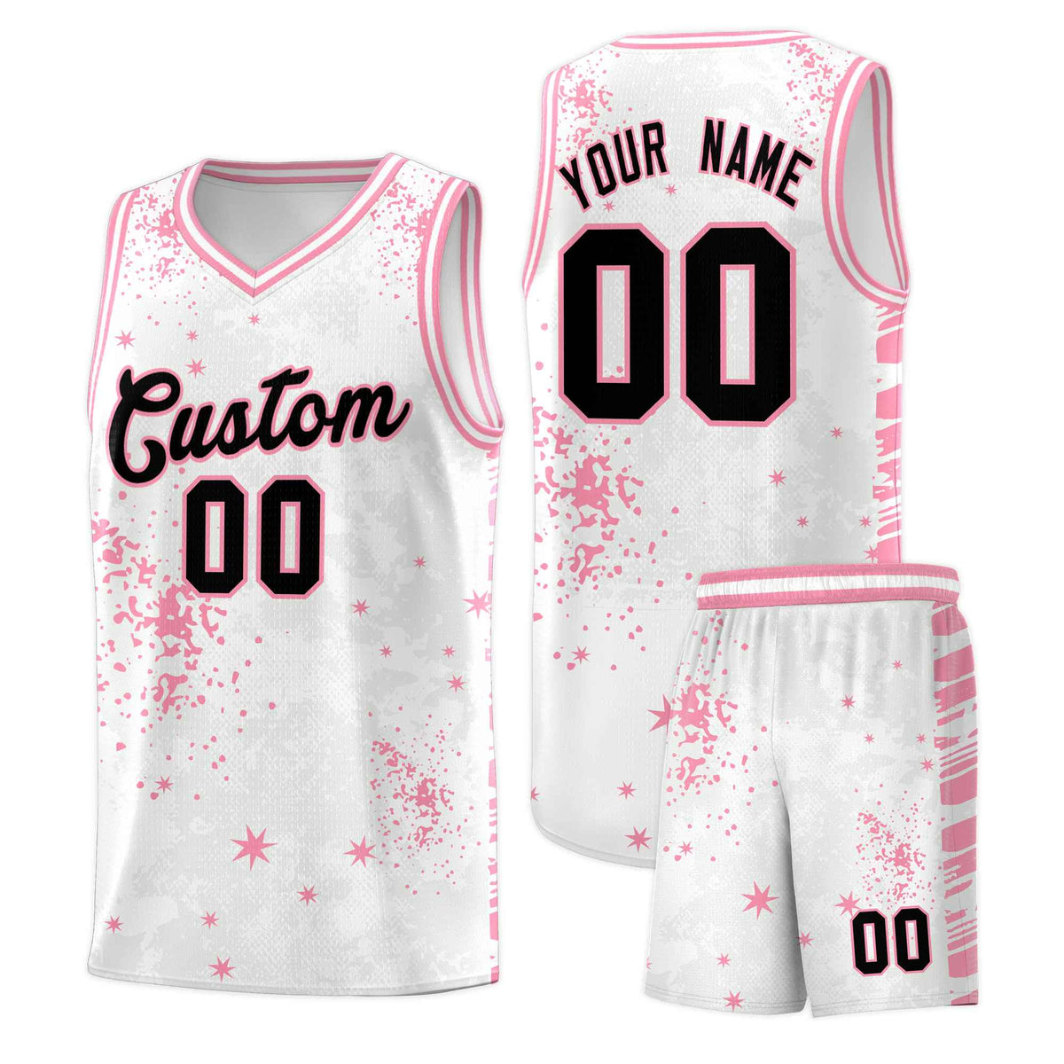 Custom White Light Pink Vice Burst Galactic Graffiti Drapable Basketball Jersey