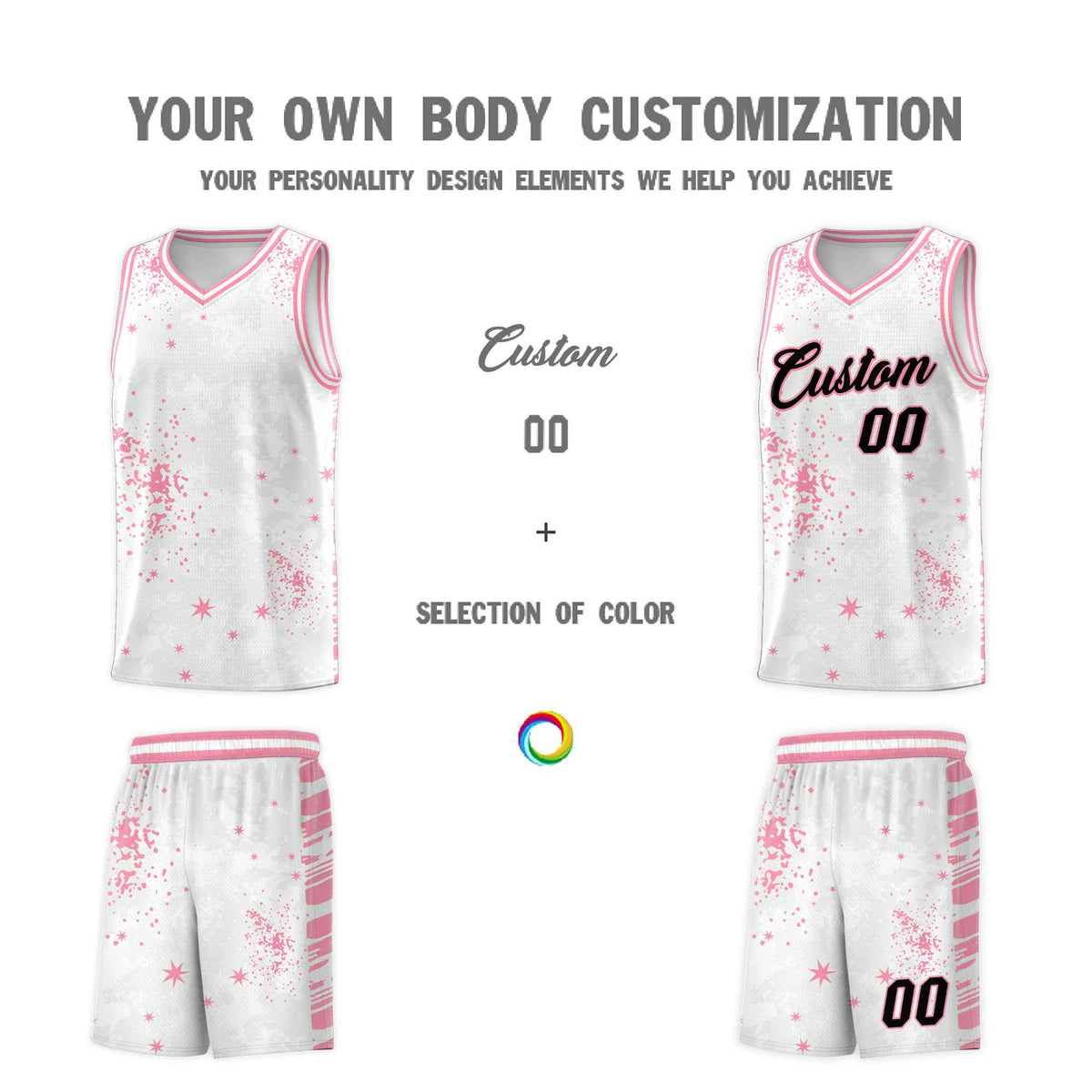Custom White Light Pink Vice Burst Galactic Graffiti Drapable Basketball Jersey