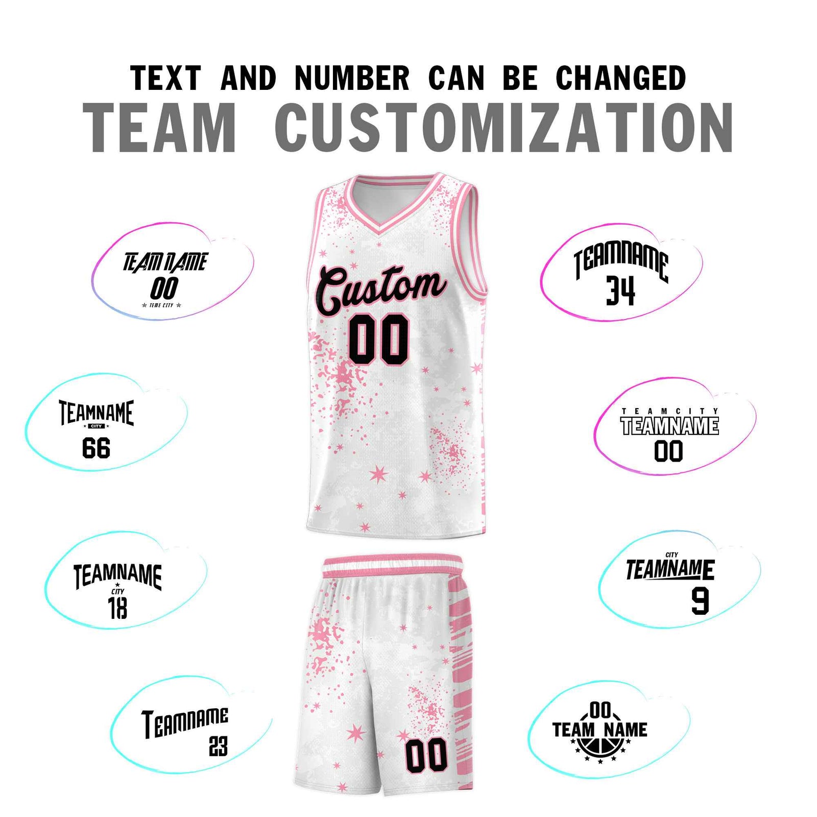 Custom White Light Pink Vice Burst Galactic Graffiti Drapable Basketball Jersey