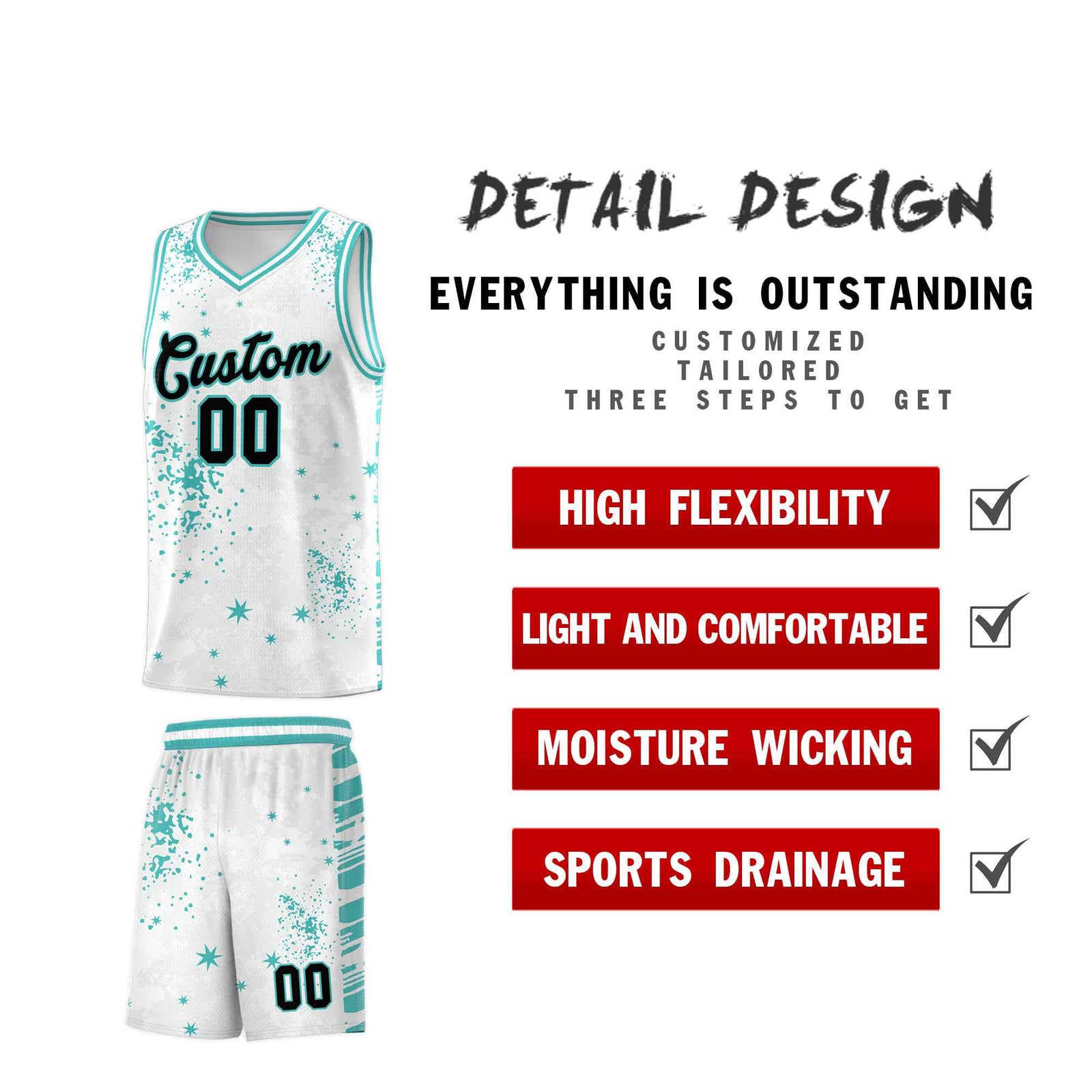 Custom White Light Teal Vice Burst Galactic Graffiti Sublimation Printing Basketball Jersey