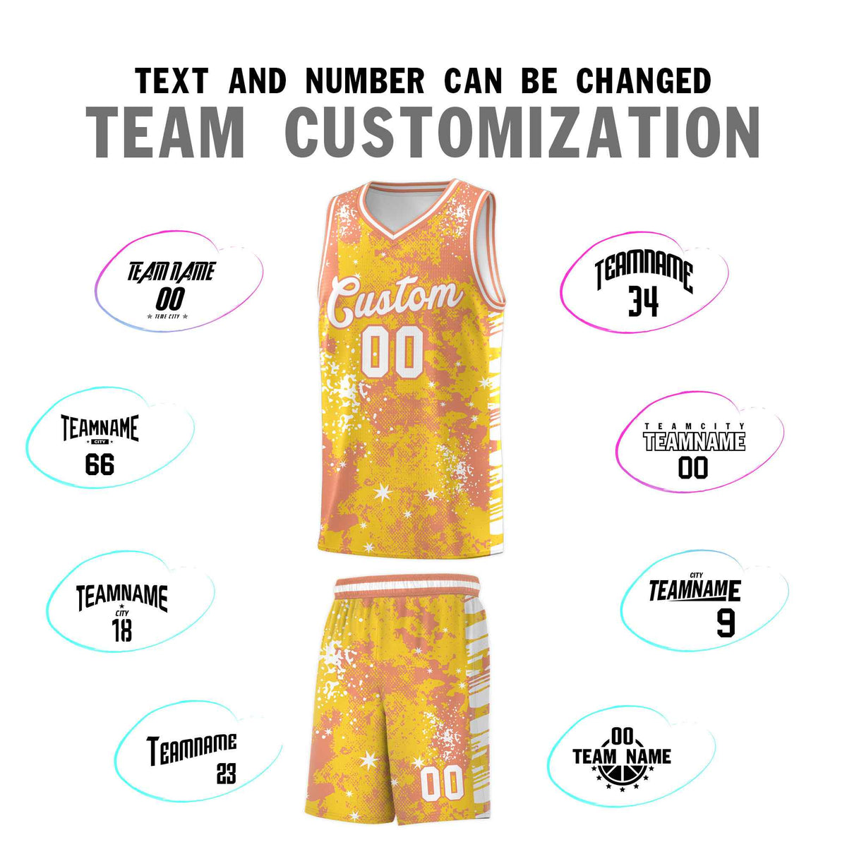 Custom Gold Light Orange Vice Burst Galactic Graffiti Stretch Fabric Basketball Jersey