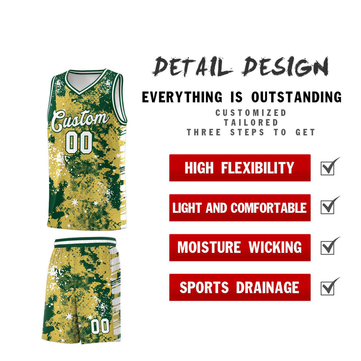 Custom Old Gold Kelly Green Vice Burst Galactic Graffiti Moisture-Wicking Basketball Jersey