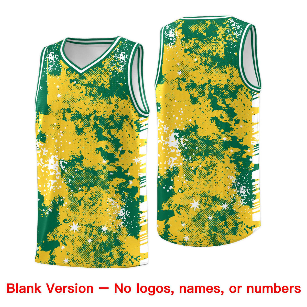 Custom Gold Kelly Green Vice Burst Galactic Graffiti Wrinkle-Resistant Basketball Jersey