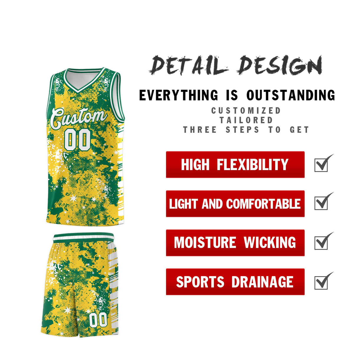 Custom Gold Kelly Green Vice Burst Galactic Graffiti Wrinkle-Resistant Basketball Jersey