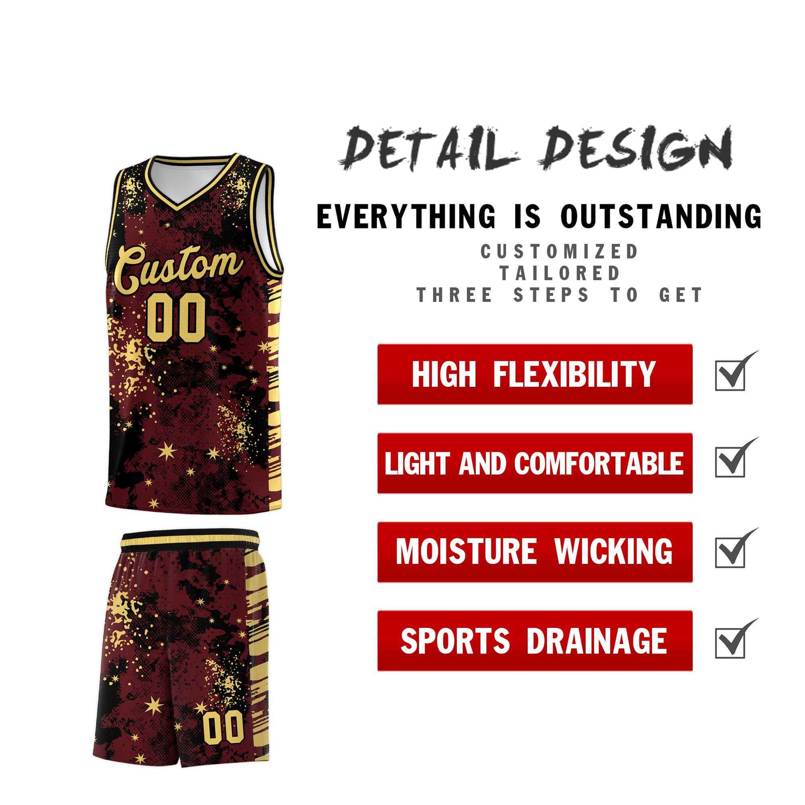 Custom Burgundy Black Vice Burst Galactic Graffiti Quick-Drying Basketball Jersey
