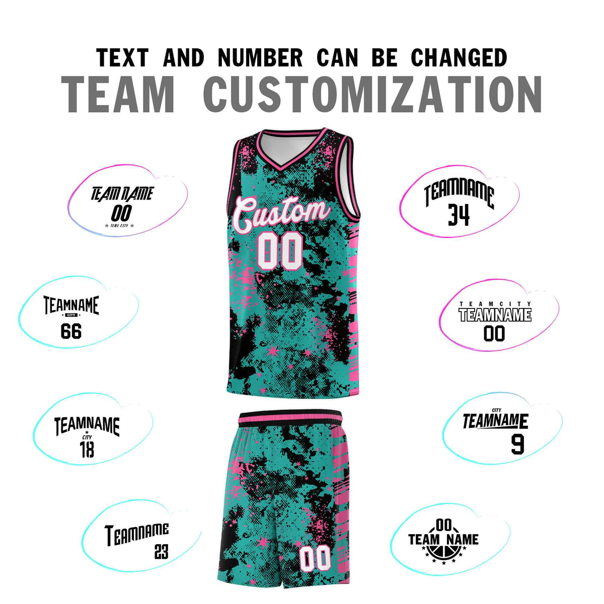 Custom Aqua Black Vice Burst Galactic Graffiti Drapable Basketball Jersey
