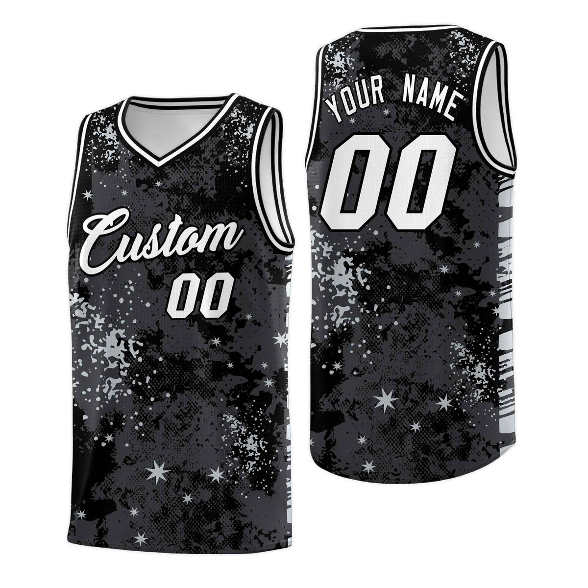 Custom Black Gray Vice Burst Galactic Graffiti Stretch Fabric Basketball Jersey