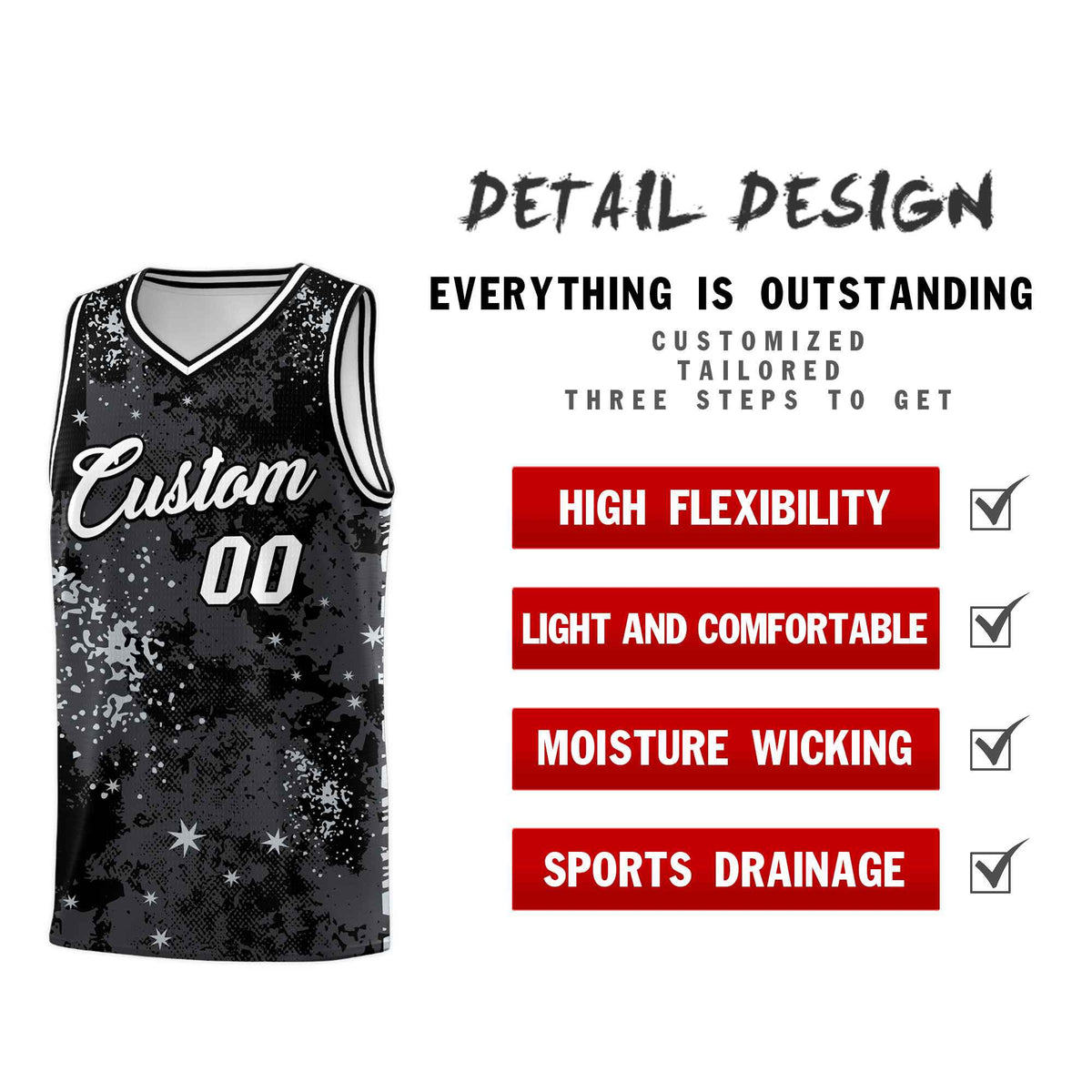 Custom Black Gray Vice Burst Galactic Graffiti Stretch Fabric Basketball Jersey