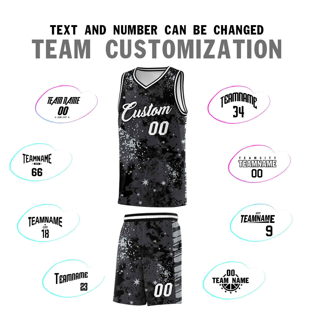 Custom Black Gray Vice Burst Galactic Graffiti Stretch Fabric Basketball Jersey