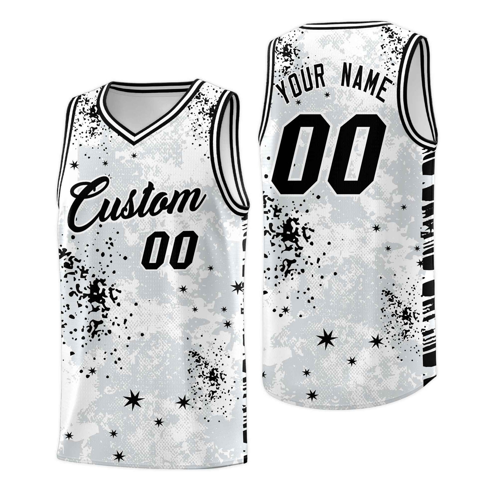Custom White Black Vice Burst Galactic Graffiti Moisture-Wicking Basketball Jersey
