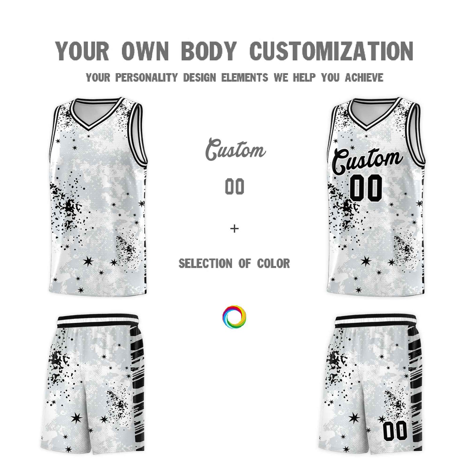 Custom White Black Vice Burst Galactic Graffiti Moisture-Wicking Basketball Jersey