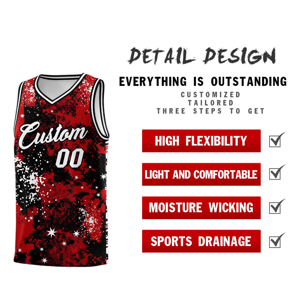 Custom Red Black Vice Burst Galactic Graffiti Wrinkle-Resistant Basketball Jersey