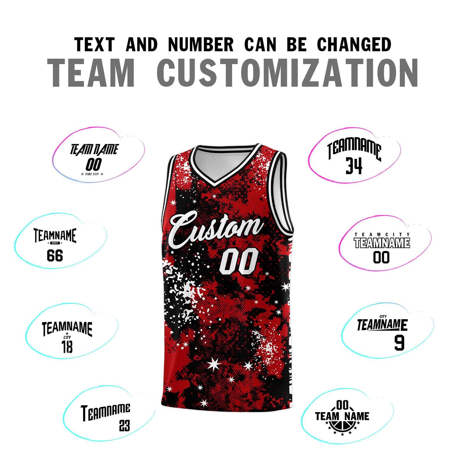 Custom Red Black Vice Burst Galactic Graffiti Wrinkle-Resistant Basketball Jersey