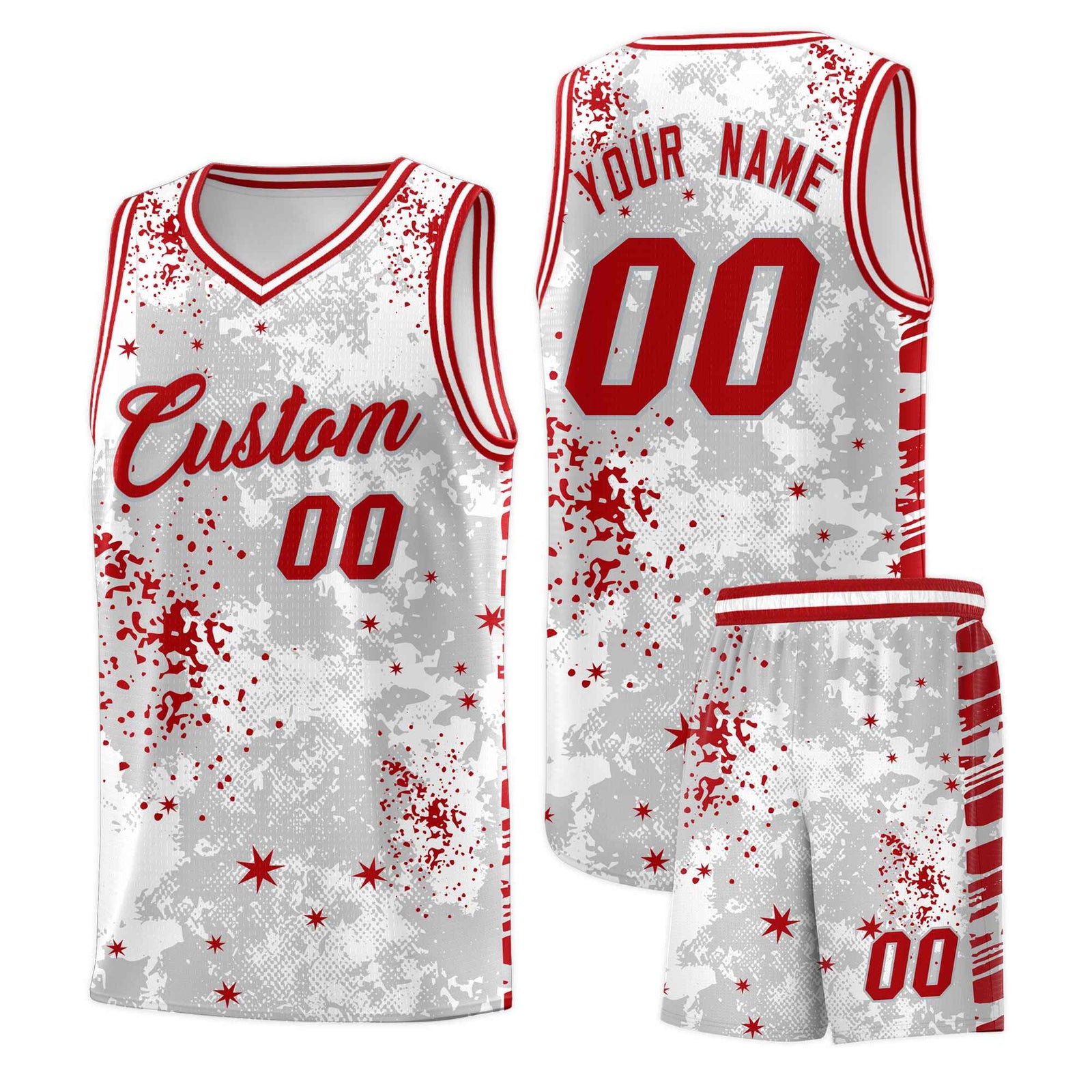 Custom White Red Vice Burst Galactic Graffiti Breathable Basketball Jersey