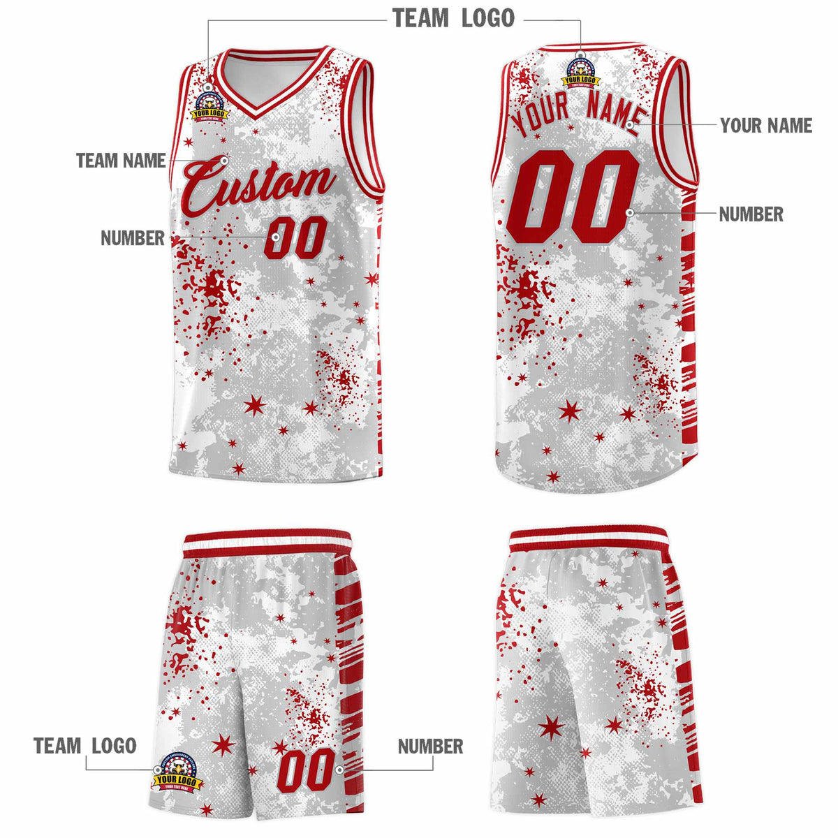 Custom White Red Vice Burst Galactic Graffiti Breathable Basketball Jersey