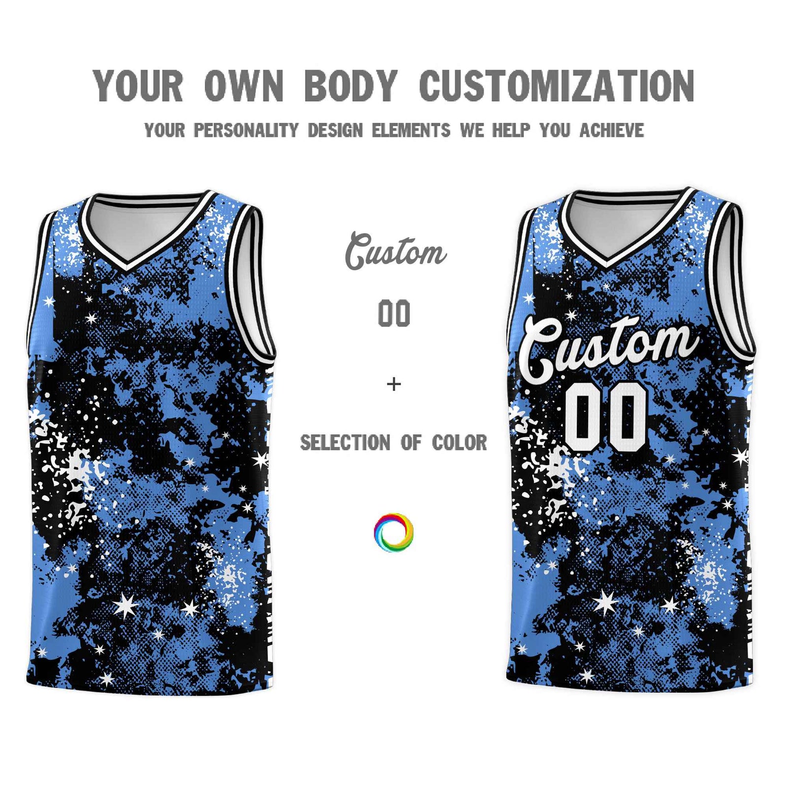Custom Powder Blue Black Vice Burst Galactic Graffiti Lightweight Basketball Jersey