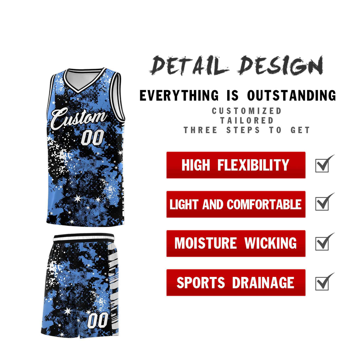 Custom Powder Blue Black Vice Burst Galactic Graffiti Lightweight Basketball Jersey