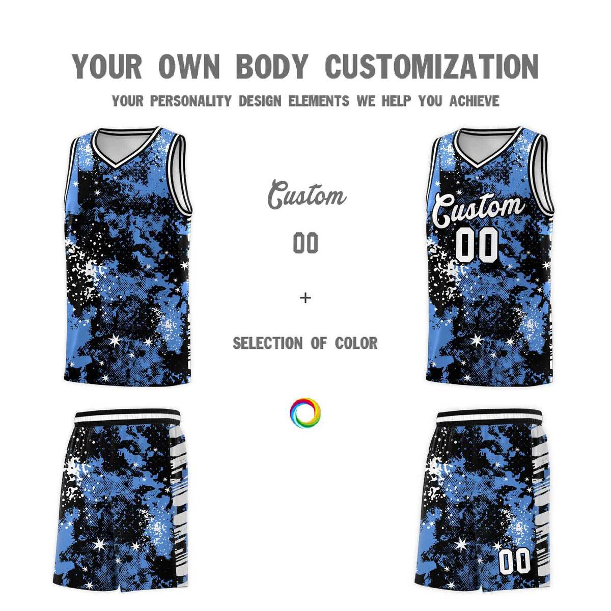 Custom Powder Blue Black Vice Burst Galactic Graffiti Lightweight Basketball Jersey