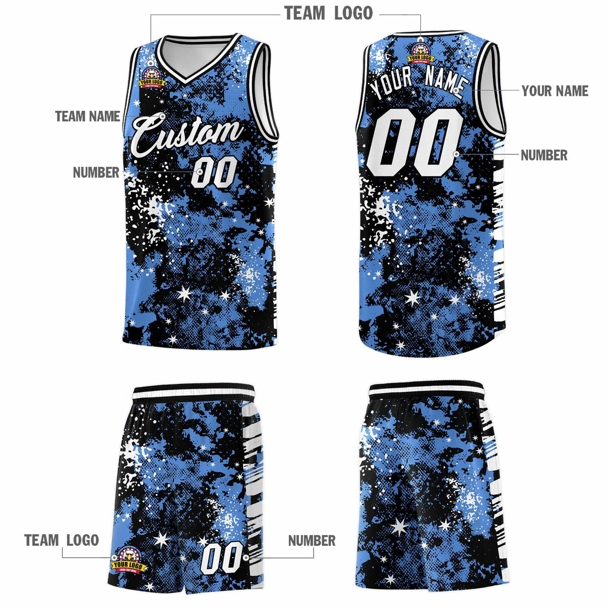 Custom Powder Blue Black Vice Burst Galactic Graffiti Lightweight Basketball Jersey