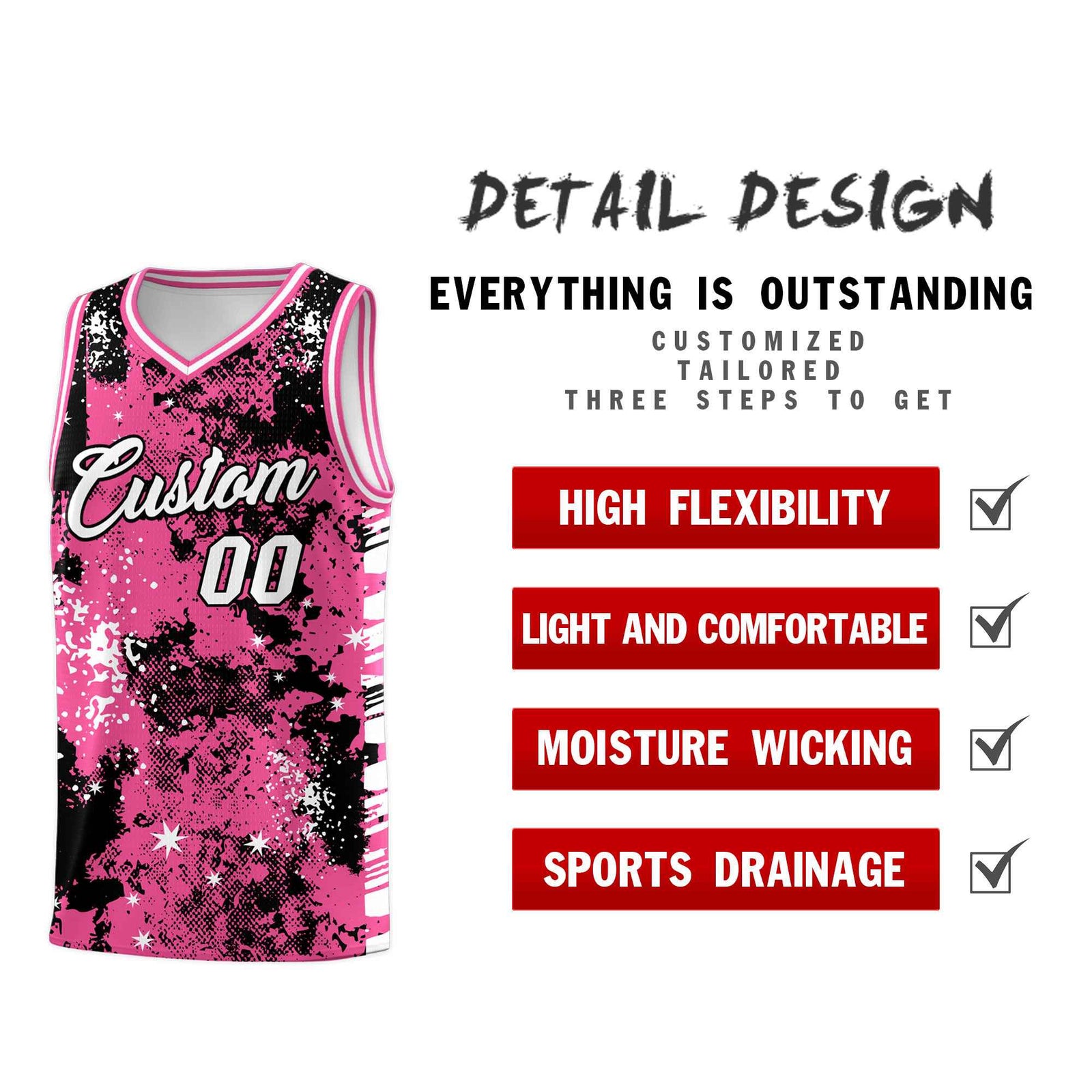 Custom Pink Black Vice Burst Galactic Graffiti Drapable Basketball Jersey