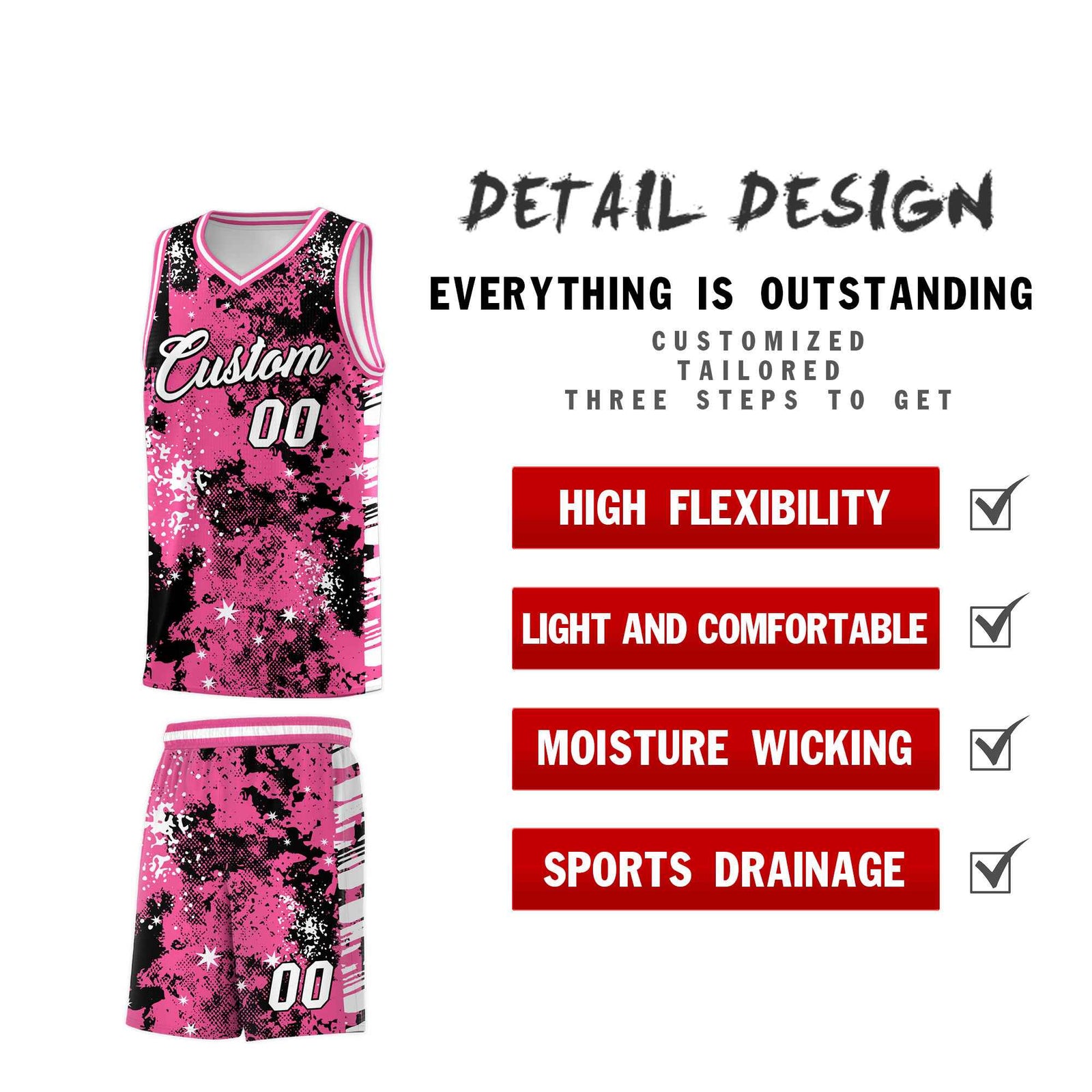 Custom Pink Black Vice Burst Galactic Graffiti Drapable Basketball Jersey
