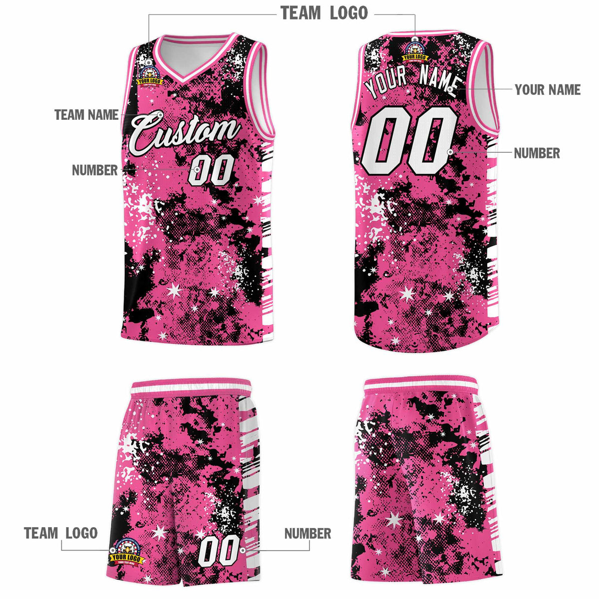 Custom Pink Black Vice Burst Galactic Graffiti Drapable Basketball Jersey