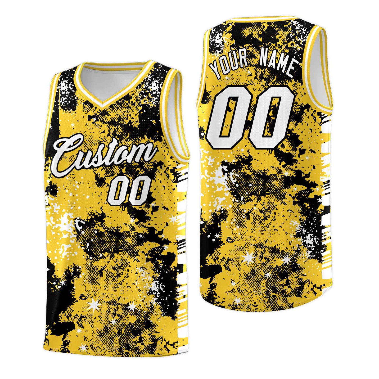 Custom Gold Black Vice Burst Galactic Graffiti Stretch Fabric Basketball Jersey
