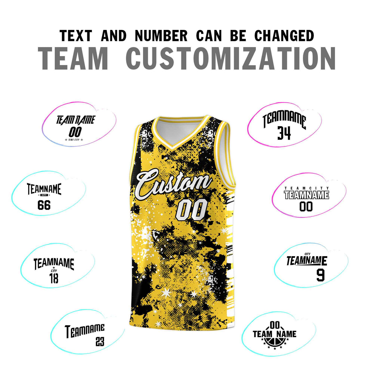 Custom Gold Black Vice Burst Galactic Graffiti Stretch Fabric Basketball Jersey