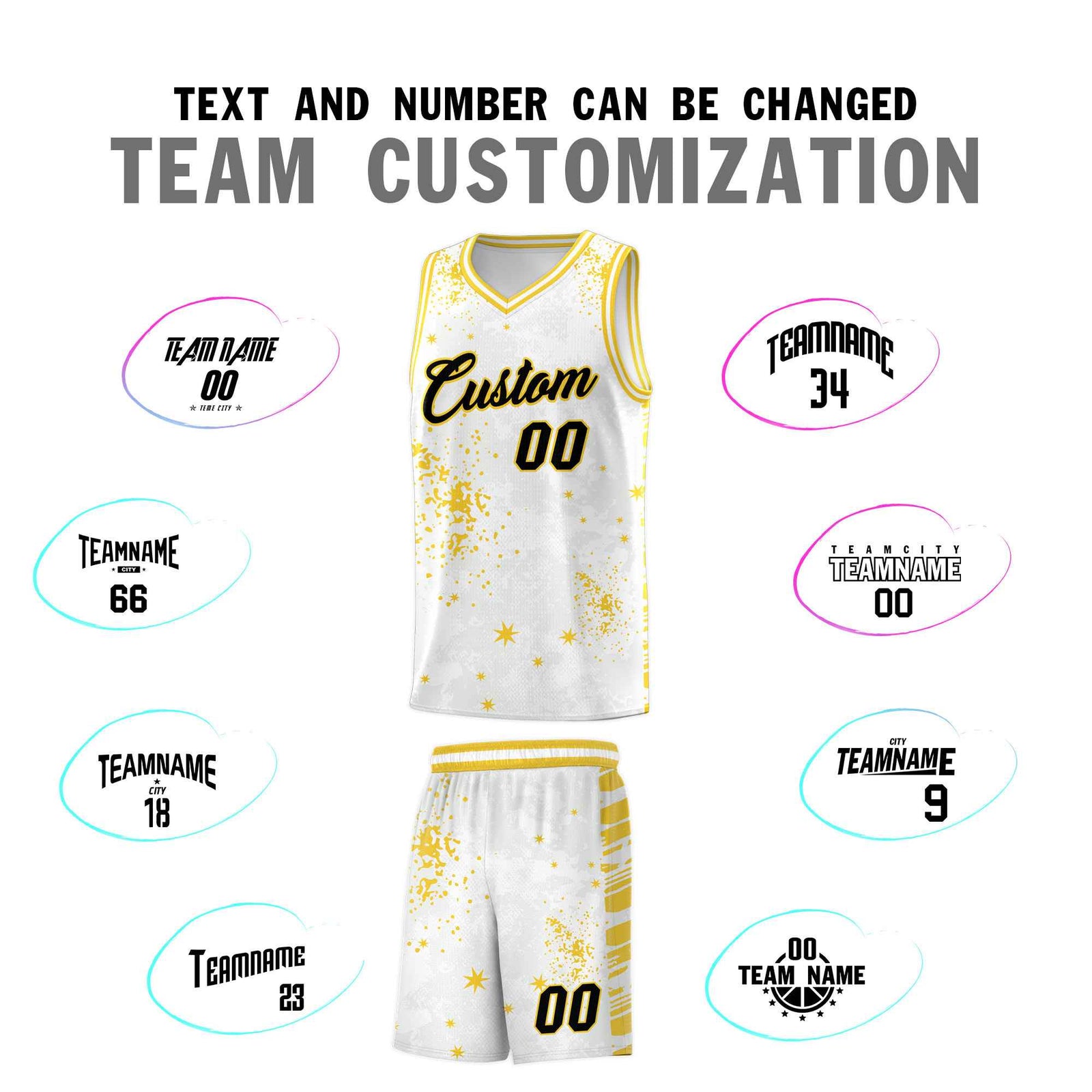 Custom White Gold Vice Burst Galactic Graffiti Moisture-Wicking Basketball Jersey