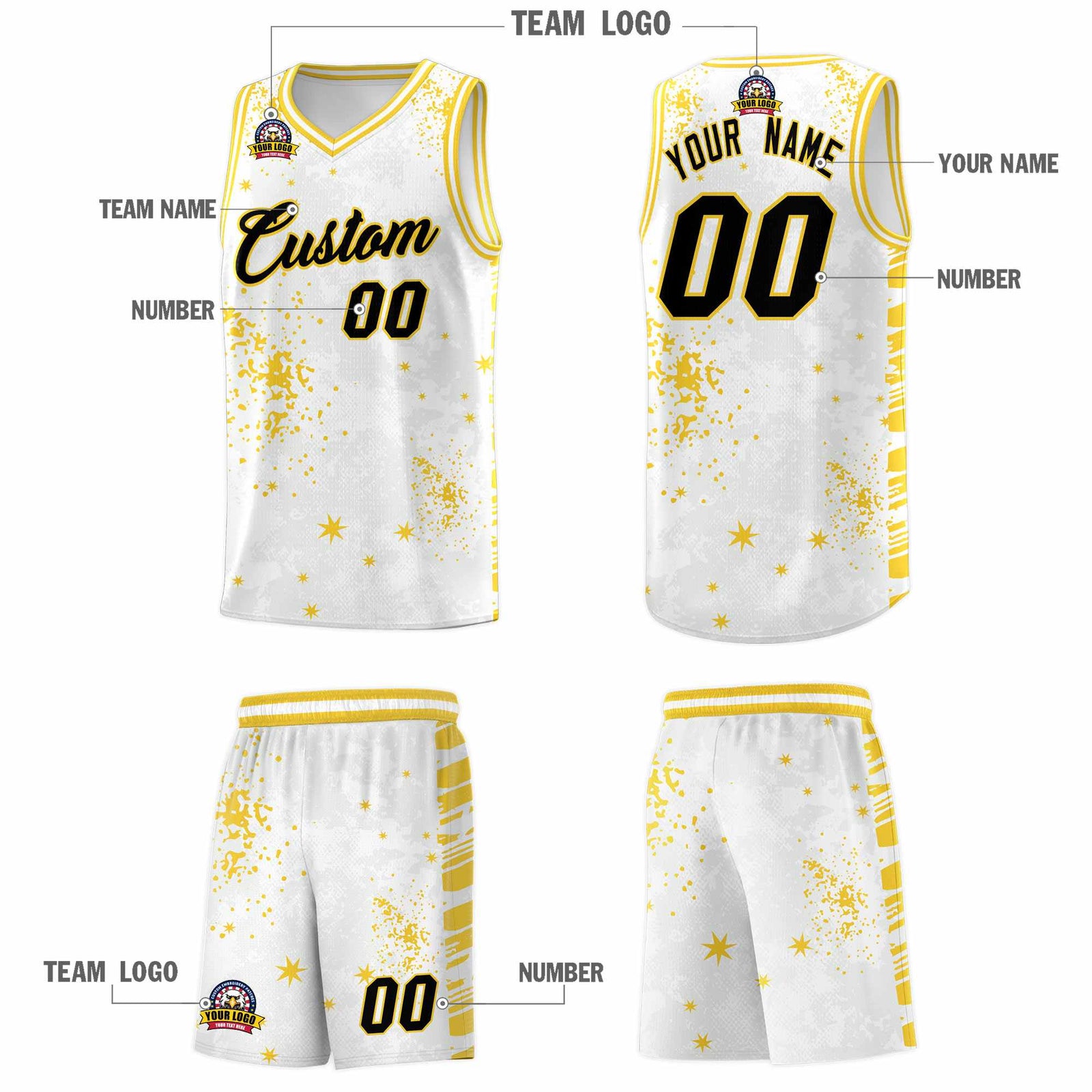Custom White Gold Vice Burst Galactic Graffiti Moisture-Wicking Basketball Jersey