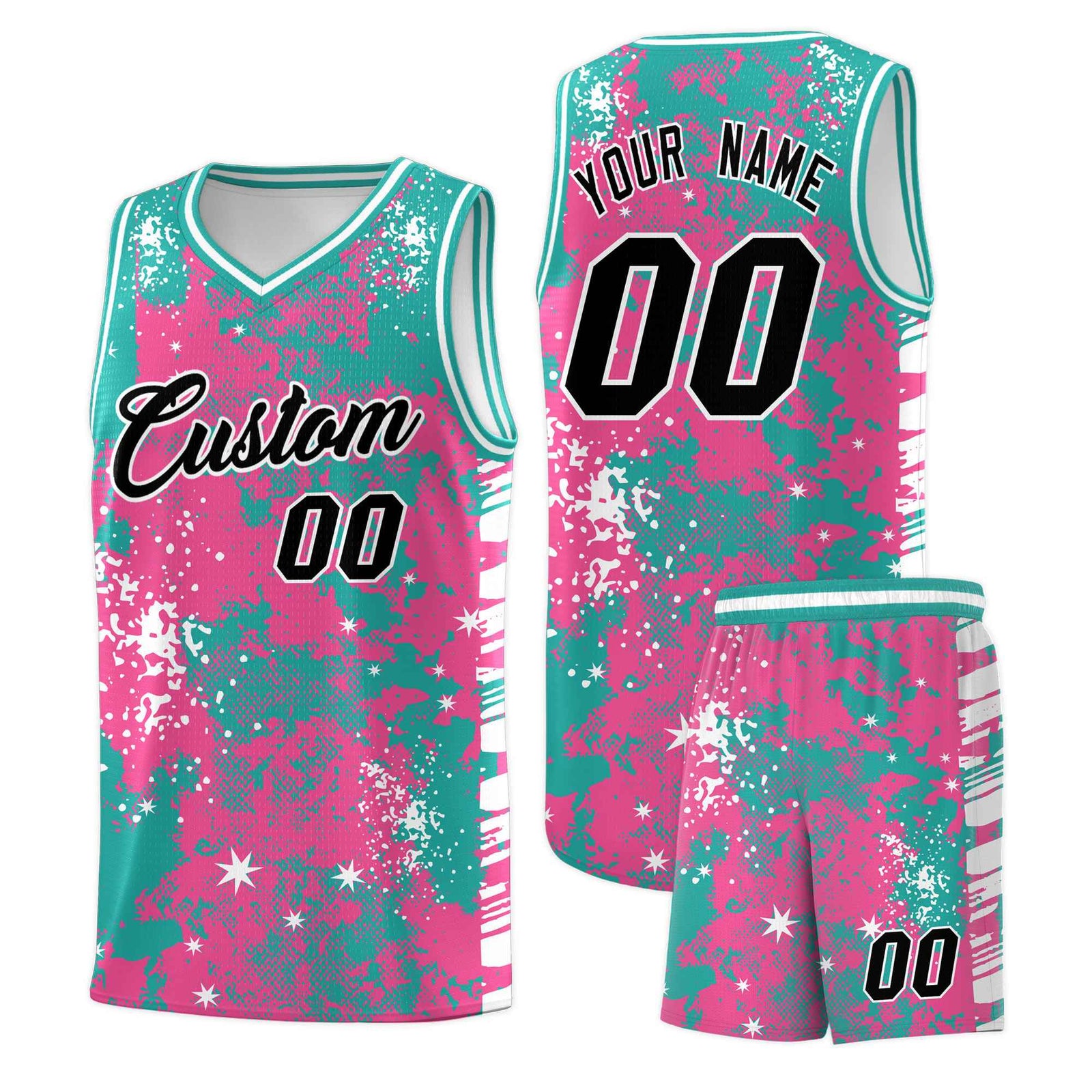 Custom Aqua Pink Vice Burst Galactic Graffiti Wrinkle-Resistant Basketball Jersey