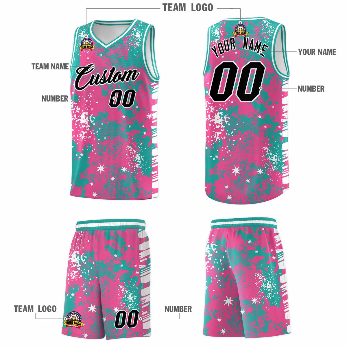 Custom Aqua Pink Vice Burst Galactic Graffiti Wrinkle-Resistant Basketball Jersey