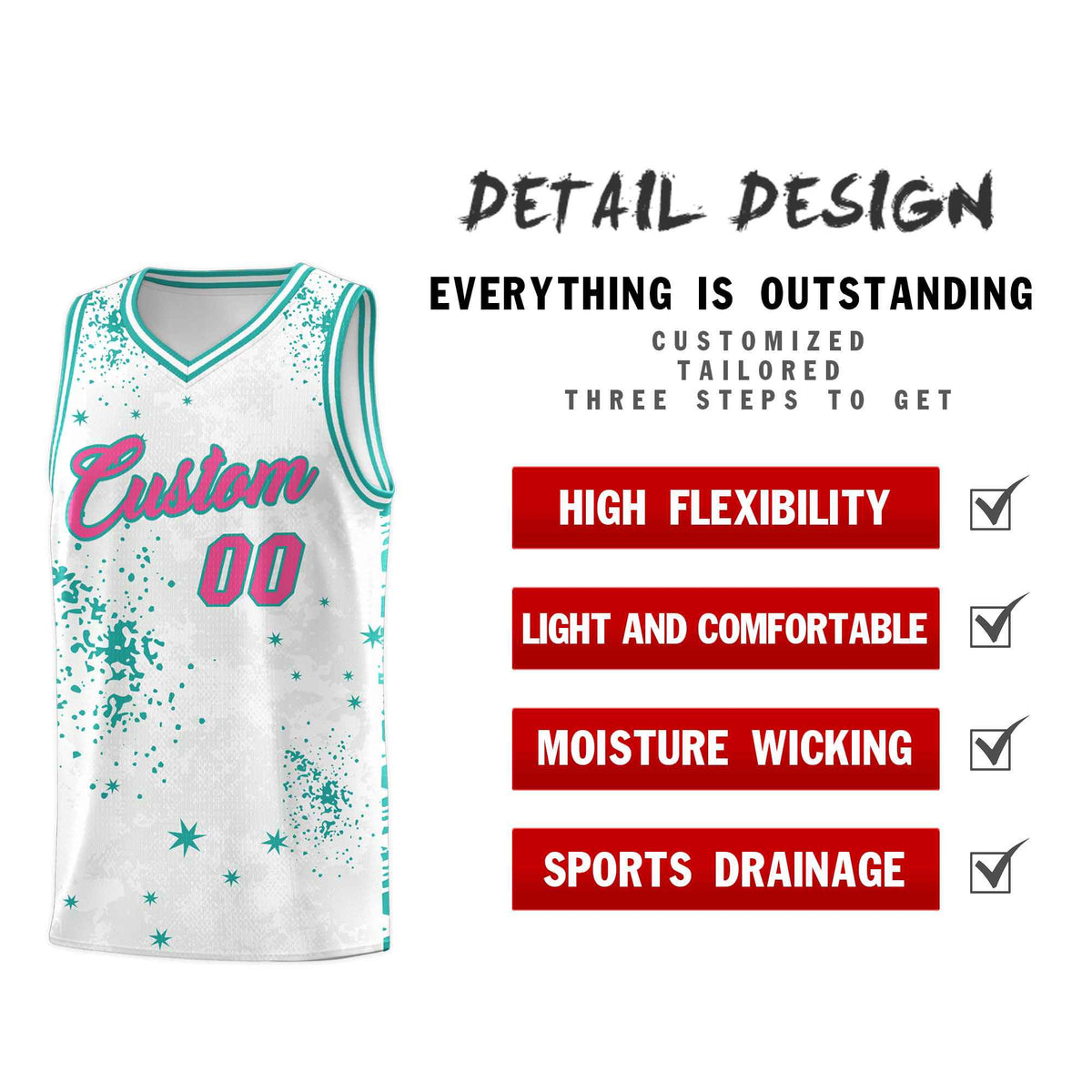 Custom White Aqua Vice Burst Galactic Graffiti Breathable Basketball Jersey