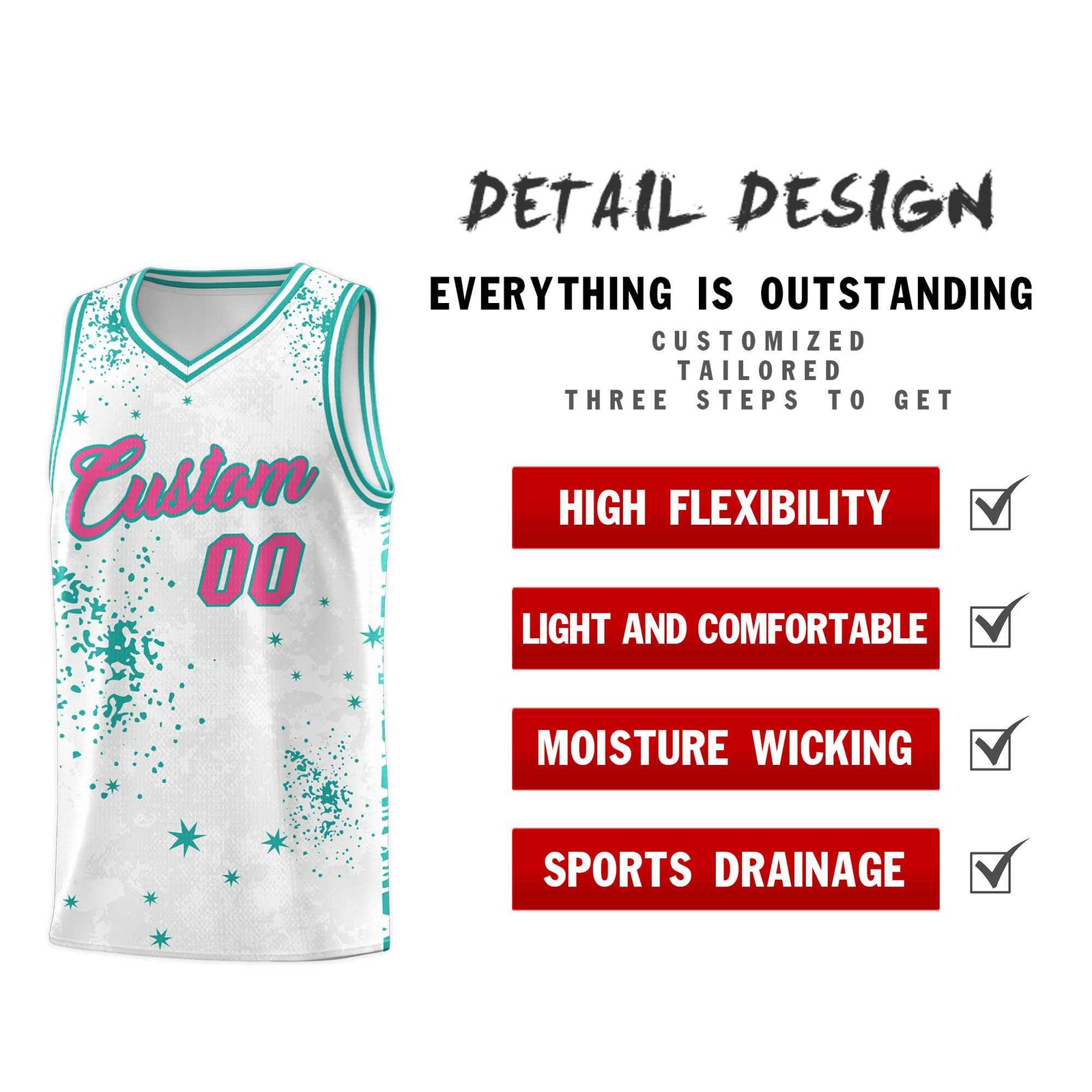 Custom White Aqua Vice Burst Galactic Graffiti Breathable Basketball Jersey