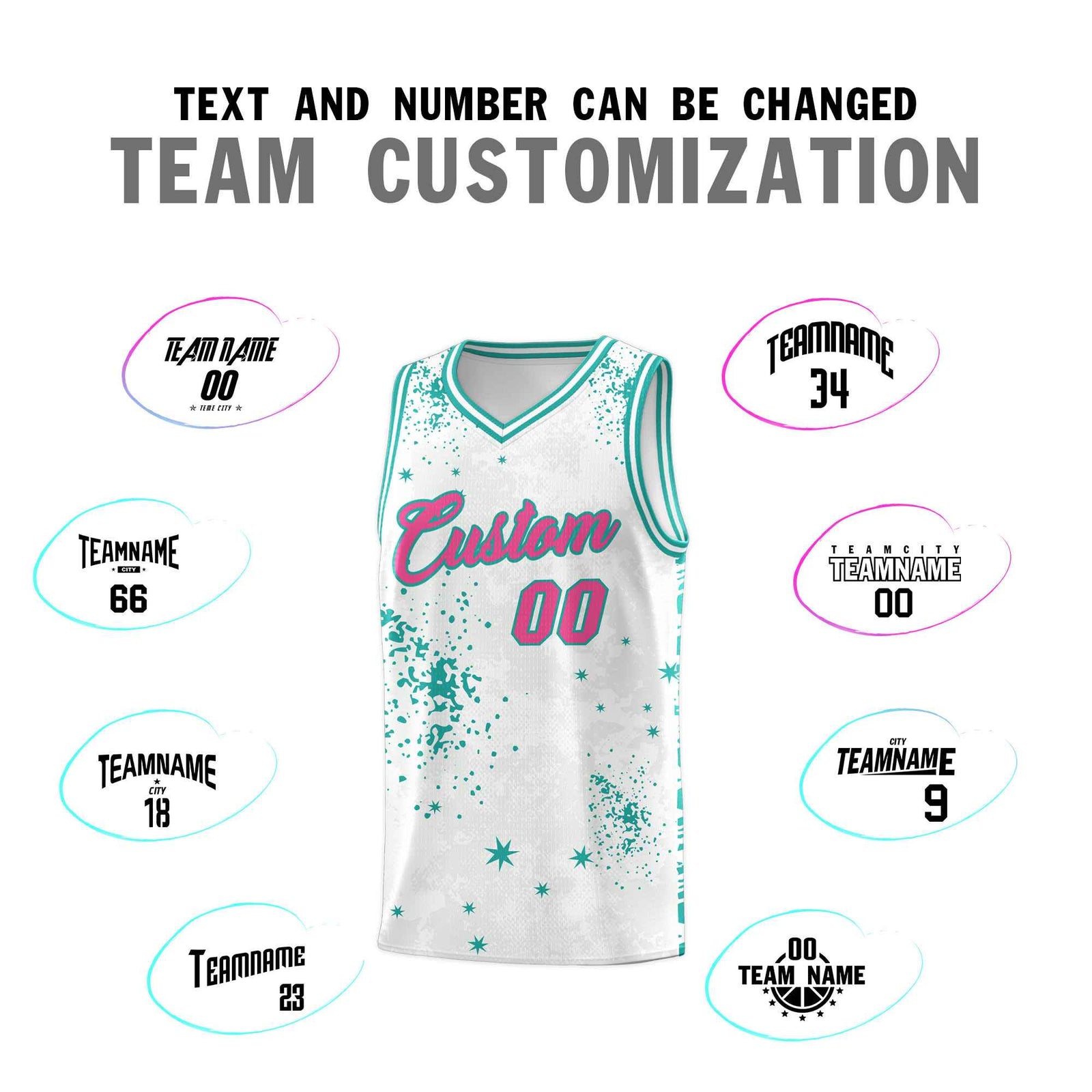 Custom White Aqua Vice Burst Galactic Graffiti Breathable Basketball Jersey