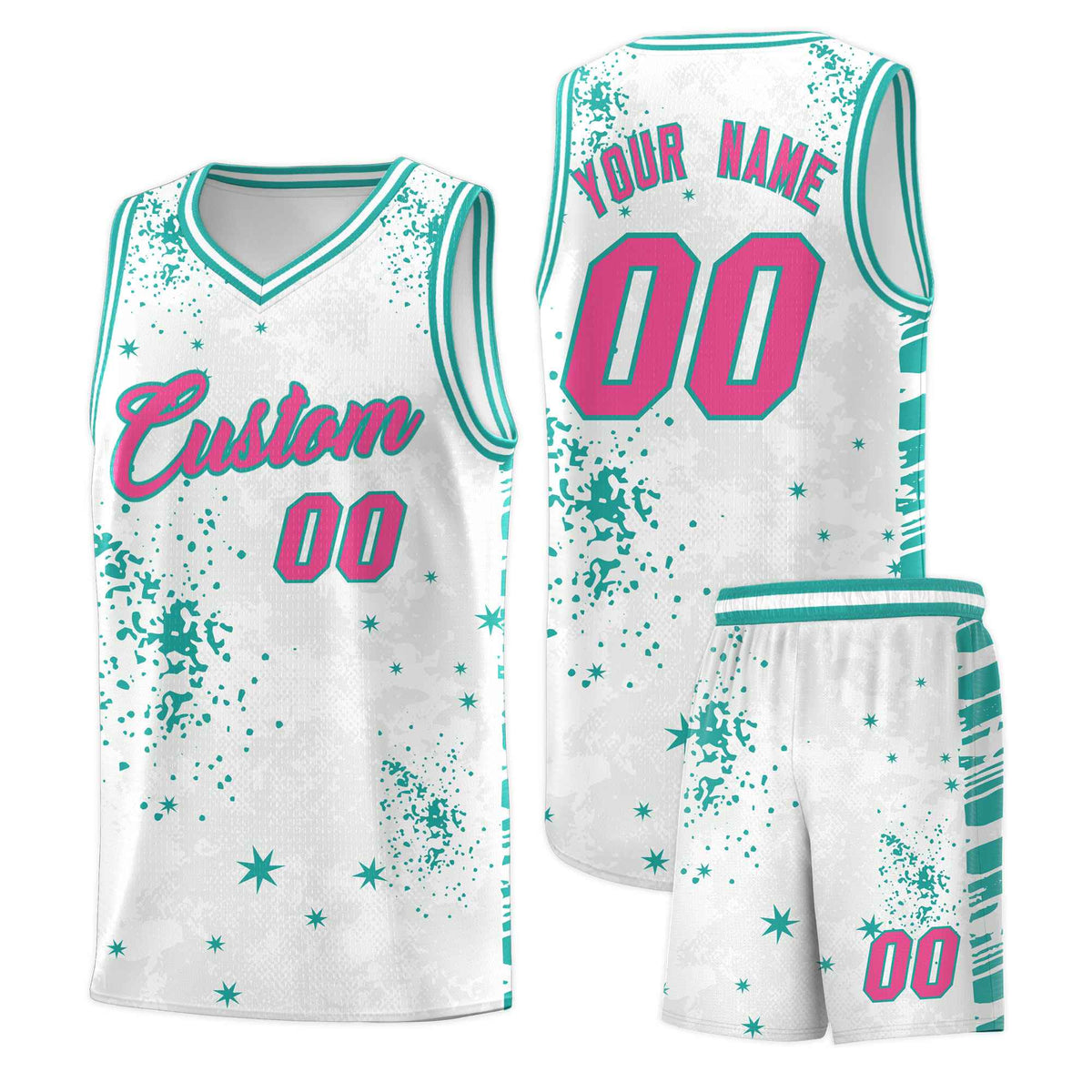 Custom White Aqua Vice Burst Galactic Graffiti Breathable Basketball Jersey