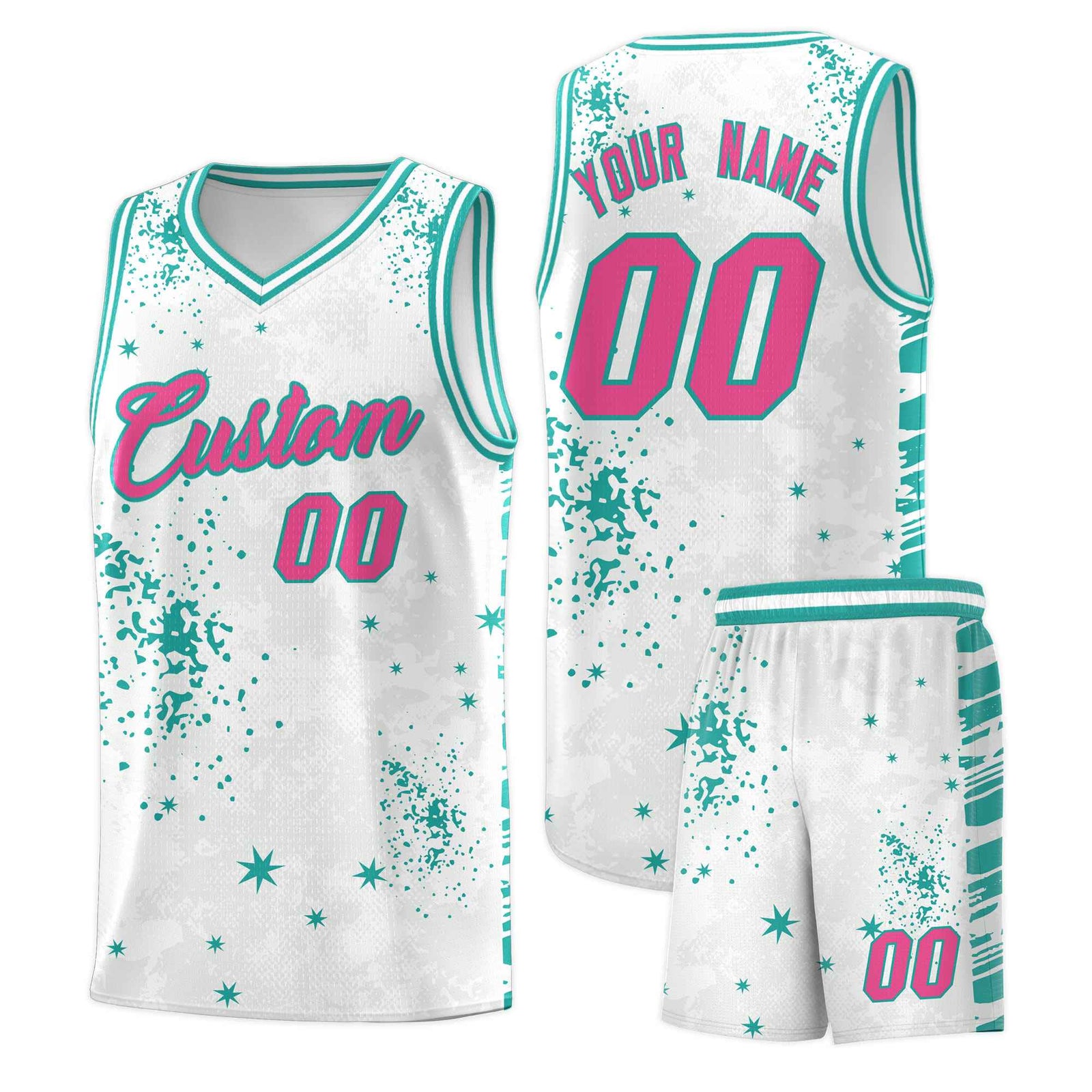 Custom White Aqua Vice Burst Galactic Graffiti Breathable Basketball Jersey