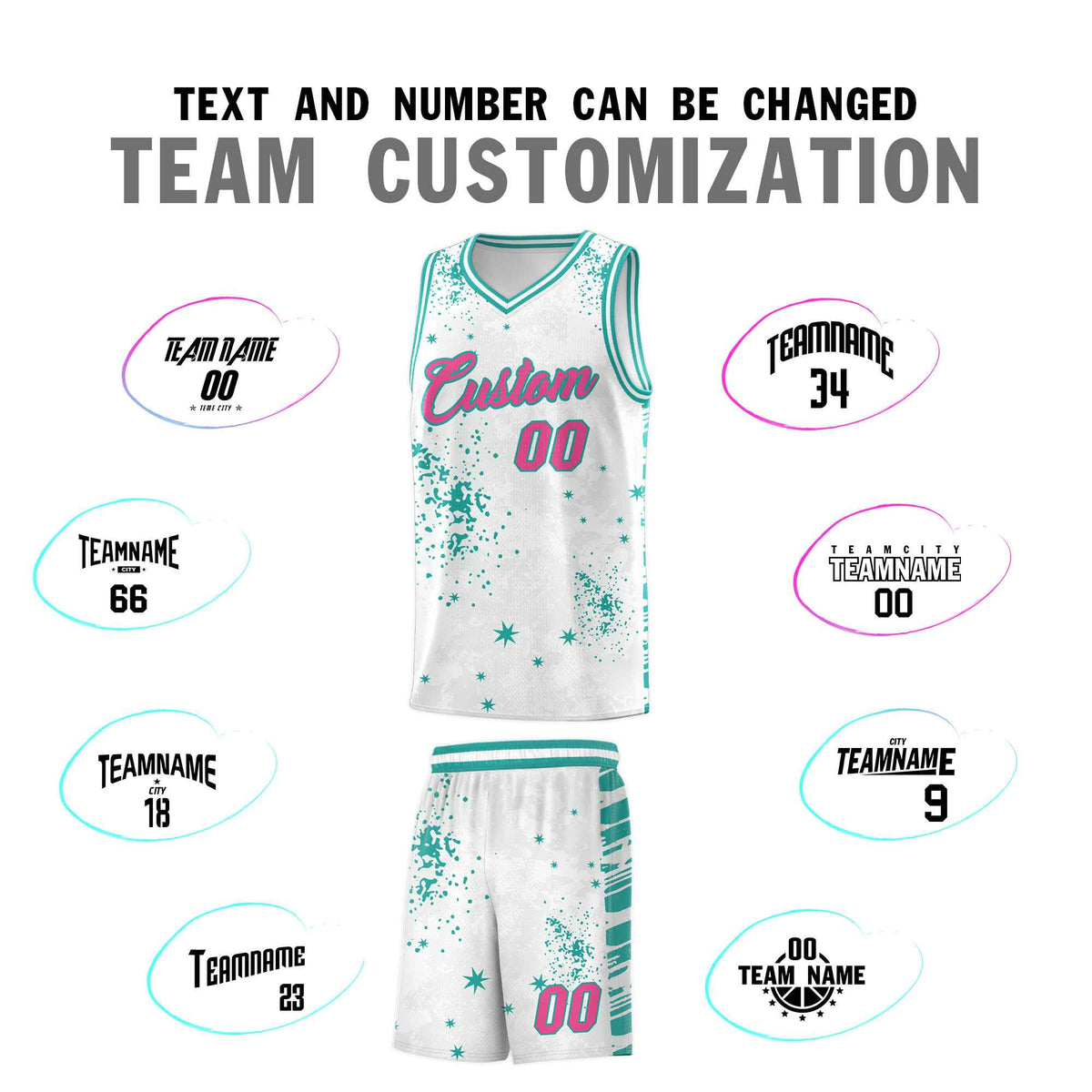 Custom White Aqua Vice Burst Galactic Graffiti Breathable Basketball Jersey