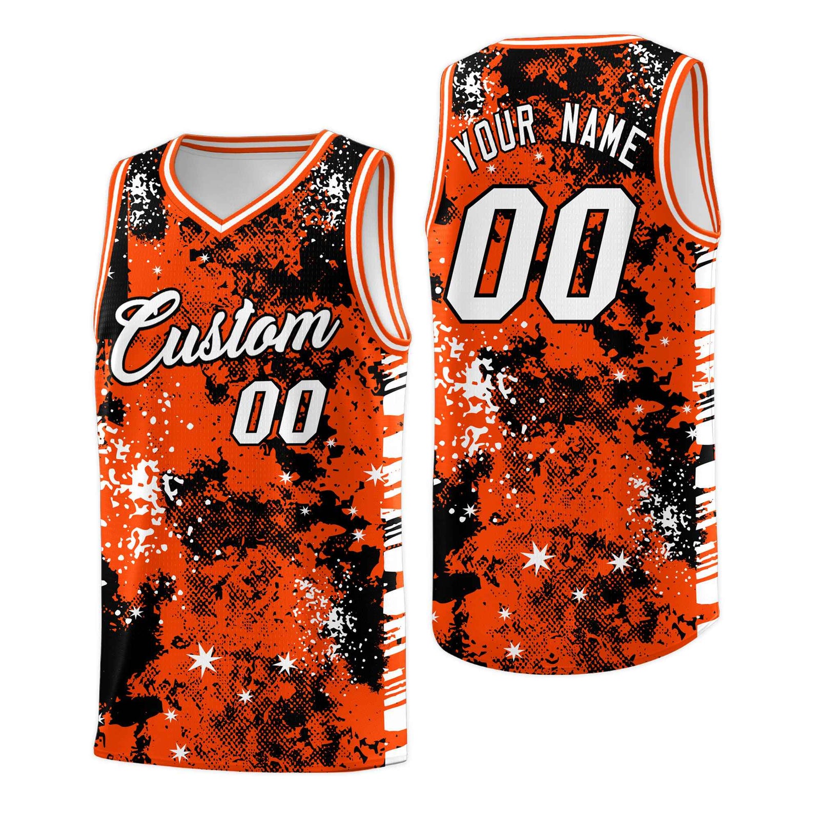 Custom Orange Black Vice Burst Galactic Graffiti Lightweight Basketball Jersey