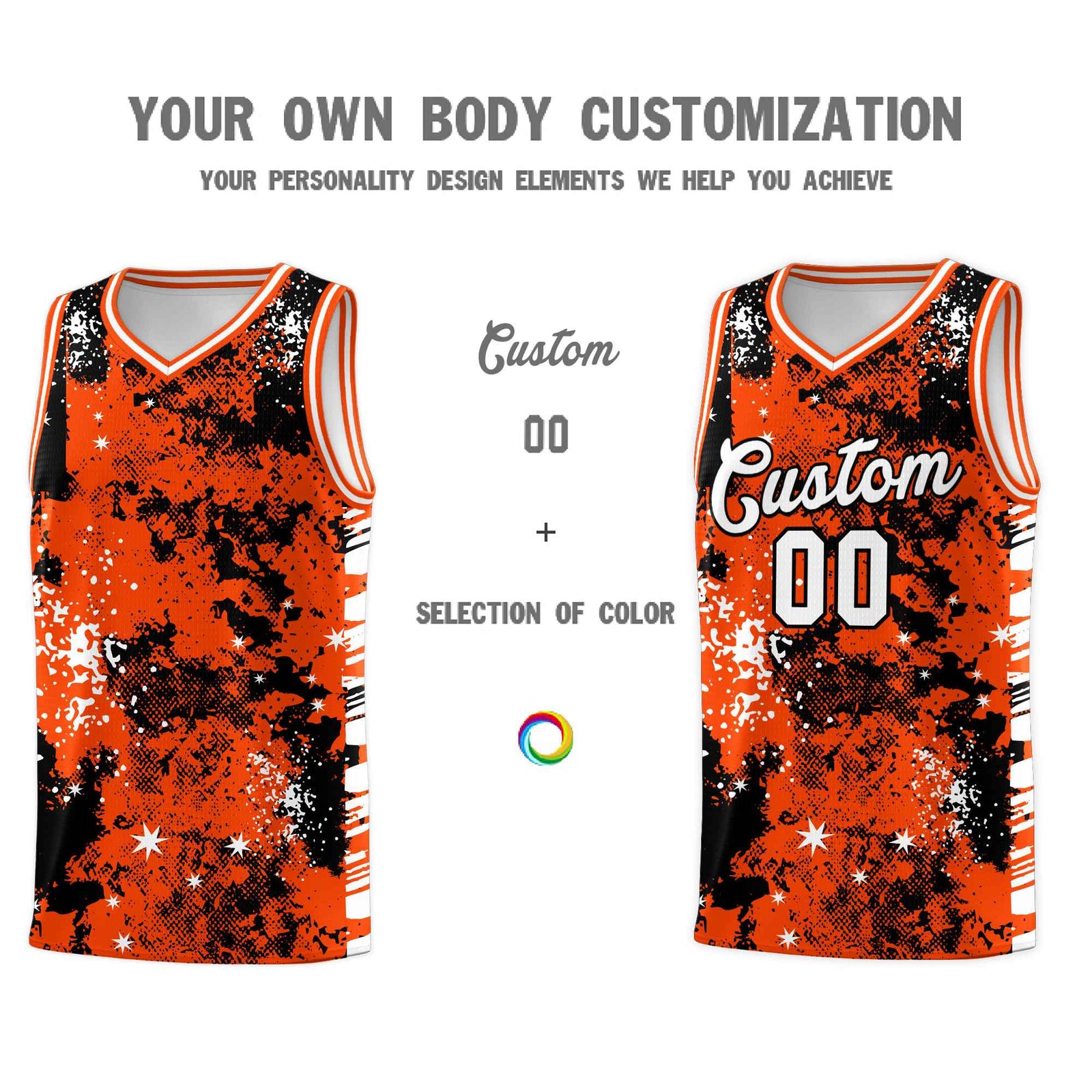 Custom Orange Black Vice Burst Galactic Graffiti Lightweight Basketball Jersey