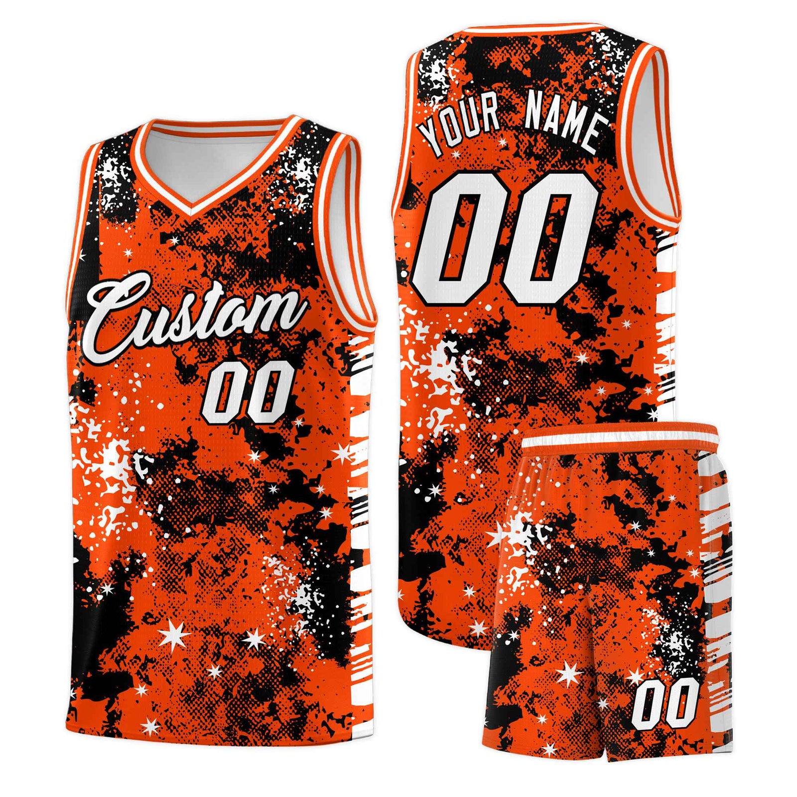 Custom Orange Black Vice Burst Galactic Graffiti Lightweight Basketball Jersey