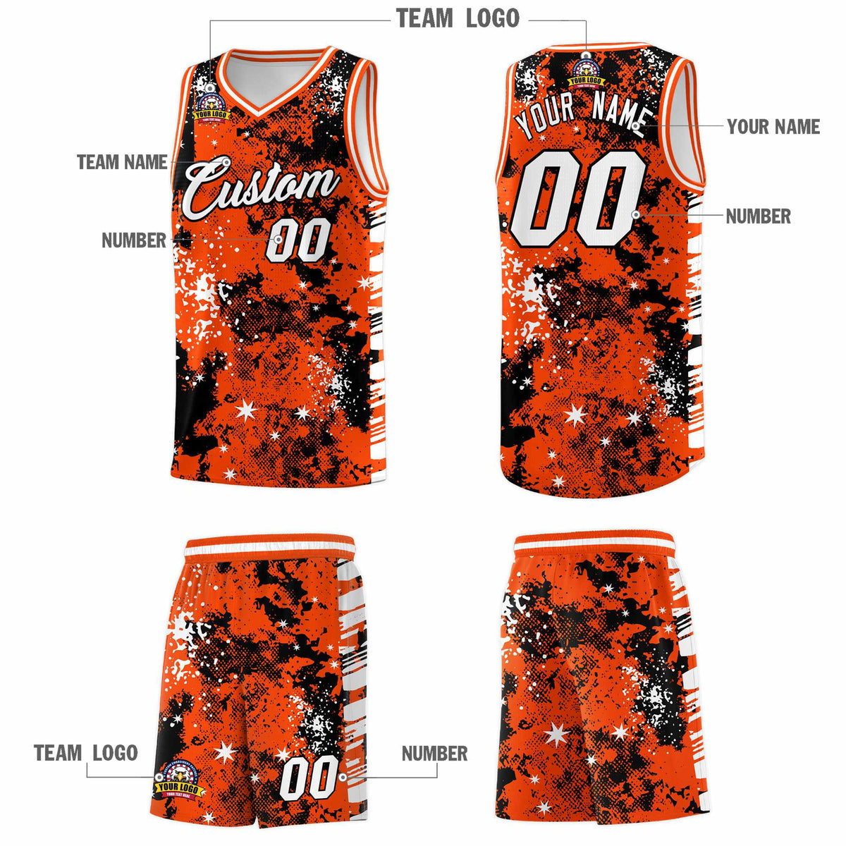 Custom Orange Black Vice Burst Galactic Graffiti Lightweight Basketball Jersey